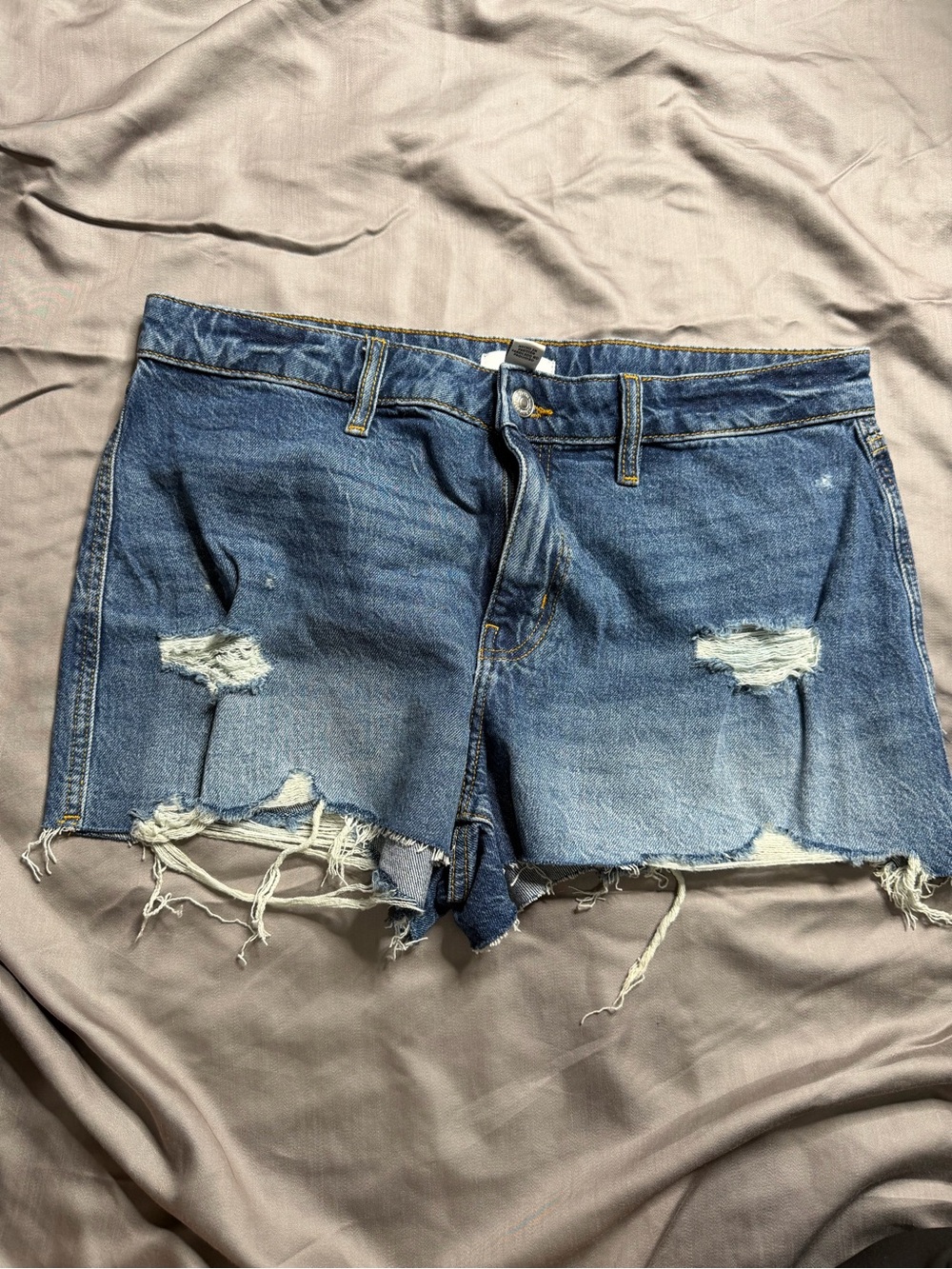 Forever 21 Distressed Mid-Blue Denim Cutoff Shorts